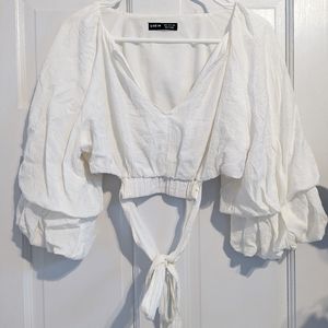 SHEIN Puff Sleeve White Crop Top Blouse